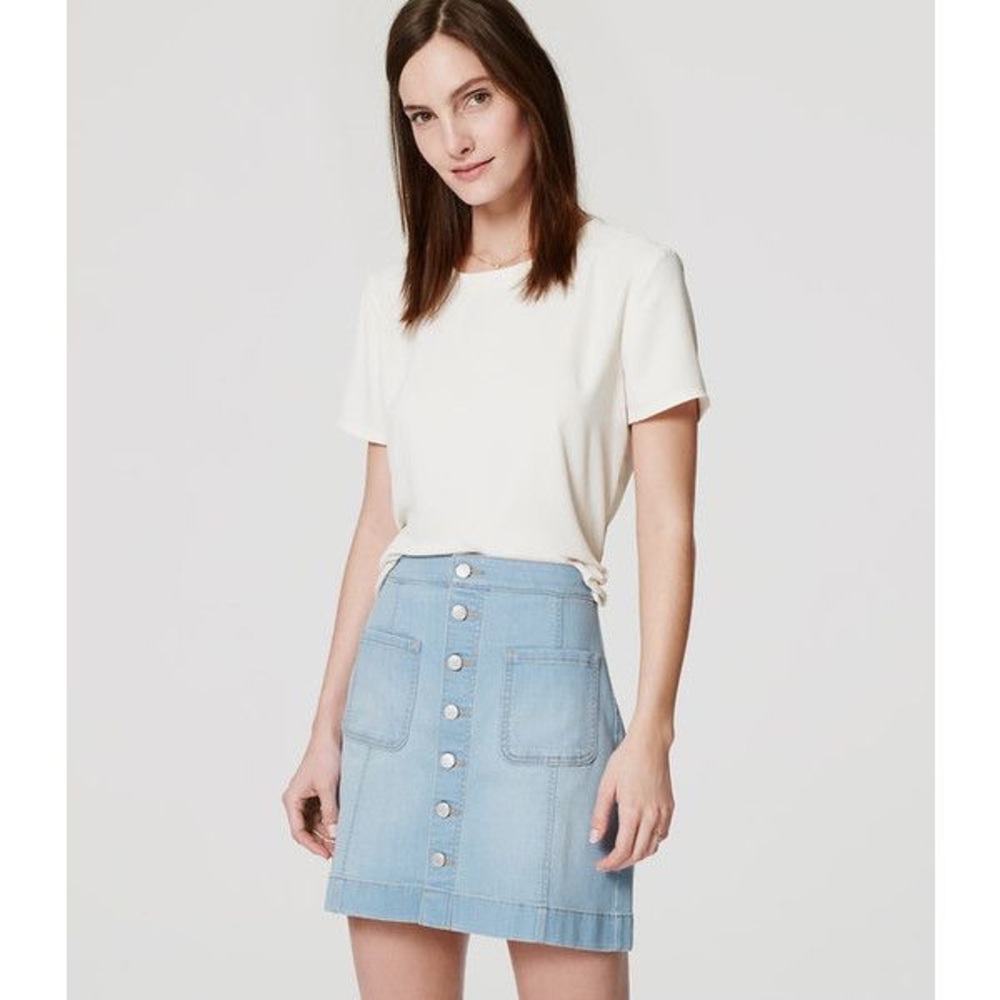 LOFT Patch Pocket Button Down Denim Skirt